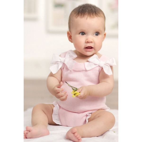 Pink Bowknot Baby Girl Knit Cotton Romper