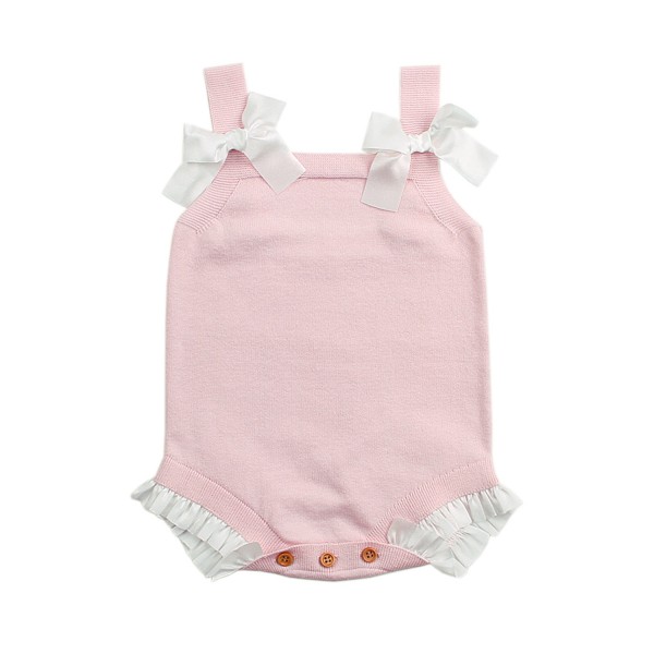 Pink Bowknot Baby Girl Knit Cotton Romper
