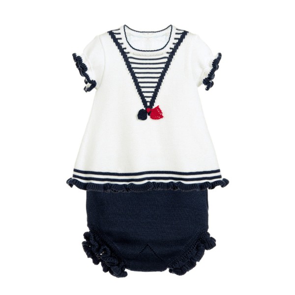 White Navy Ruffled T-shirt and Panty Baby Suit