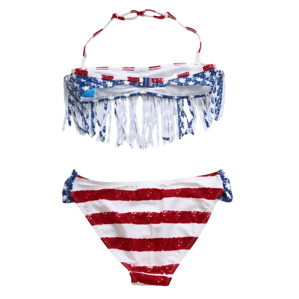 Fringed American Flag Bikini Swimsuit for Girls