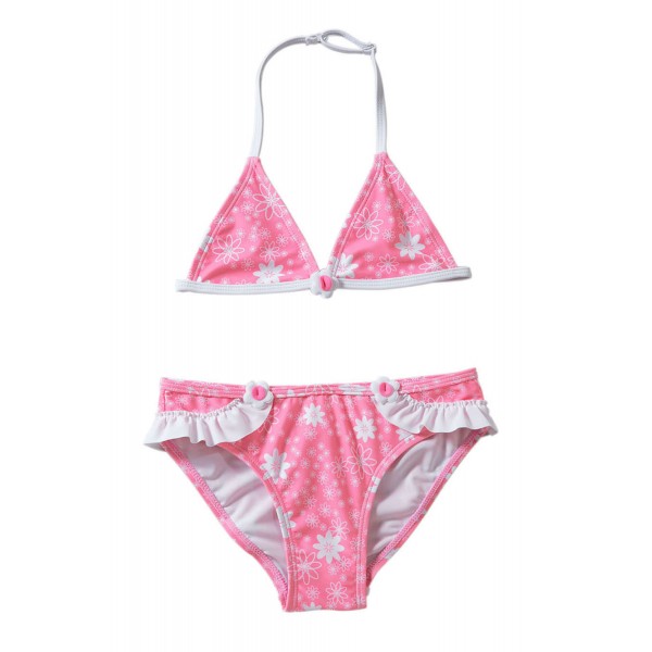 Pink Floral Halter Bathing Suit for Girls