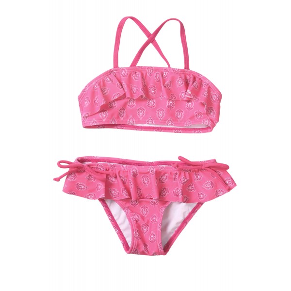 Rosy Little Girls Ruffled Printed Bikini Swimsuit with Ties