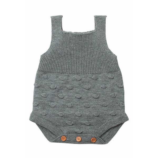 Grey Ribbed Spotted Cotton Knit Sleeveless Baby Romper