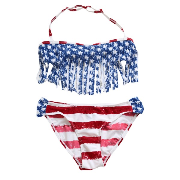 Fringed American Flag Bikini Swimsuit for Girls