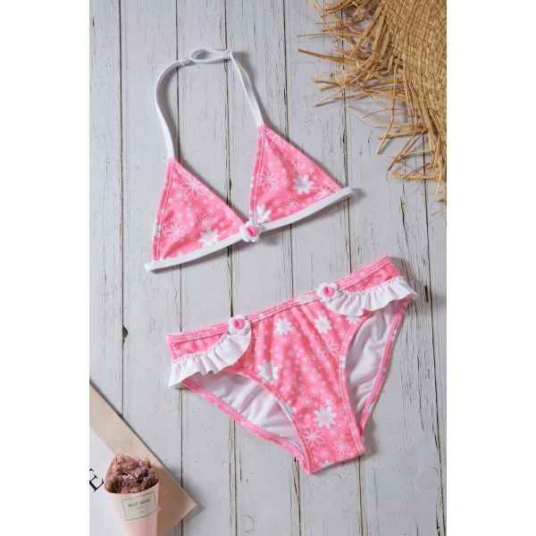 Pink Floral Halter Bathing Suit for Girls