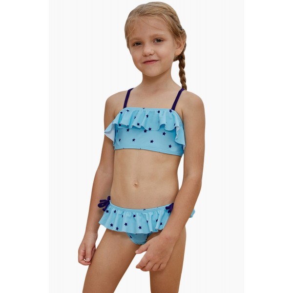 Little Stars Print Turquoise Little Girls Bikini