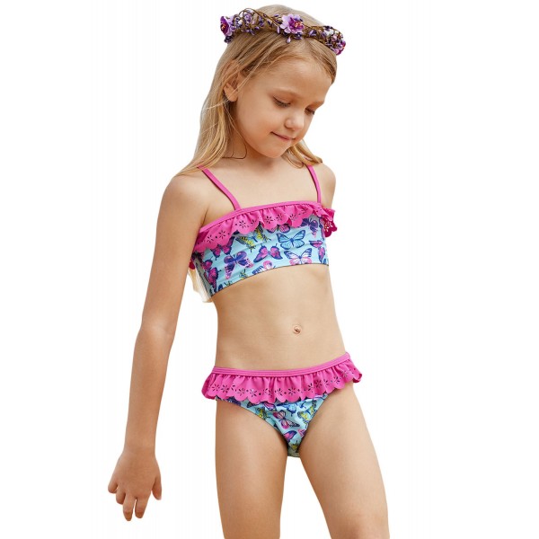 Sweet Butterfly Print Ruffle Child Girls Bikini Swimwear