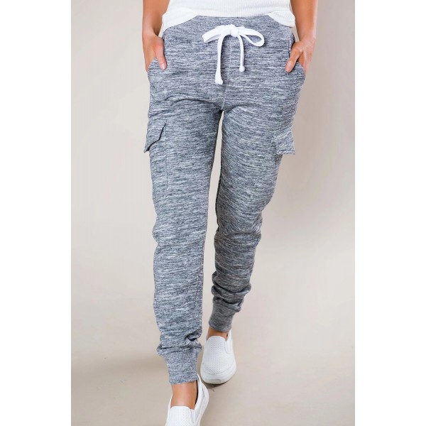 Heathered Gray Pocketed Casual Joggers
