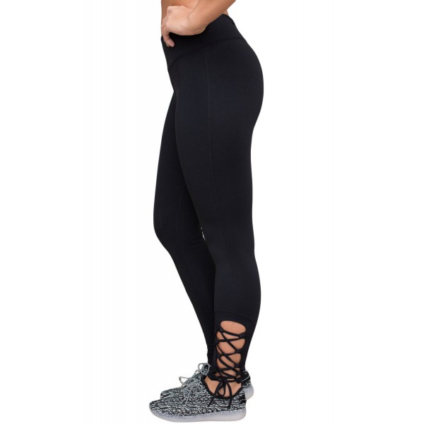 Black Lace Up Detail Stretch Work Out Leggings