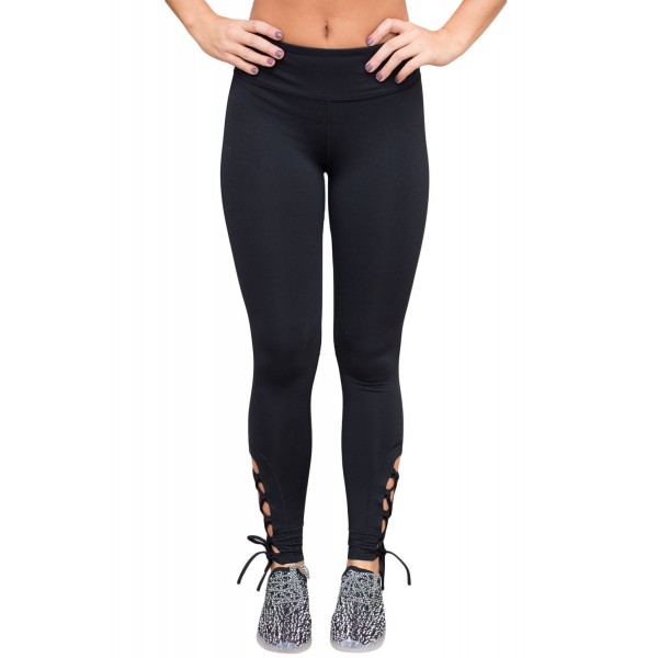 Black Lace Up Detail Stretch Work Out Leggings