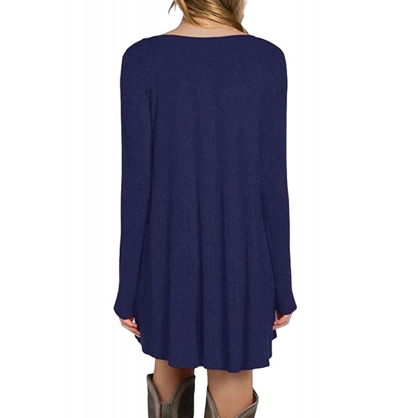 Blue Long Sleeve Pocket Casual Loose T-shirt Dress