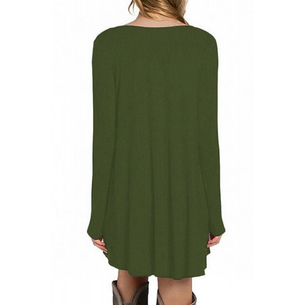 Green Long Sleeve Pocket Casual Loose T-shirt Dress