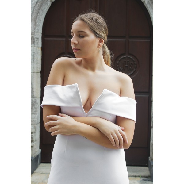 White Off-the-shoulder Midi Dress