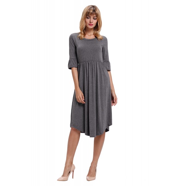 Gray Ruffle Sleeve Midi Jersey Dress