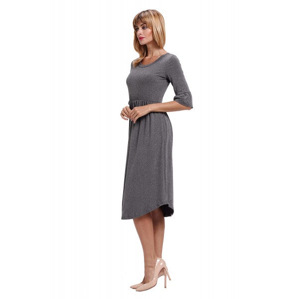 Gray Ruffle Sleeve Midi Jersey Dress