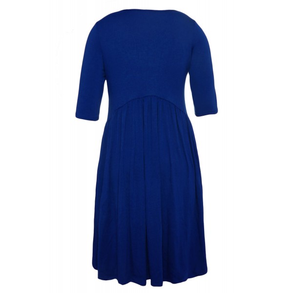 Blue 3/4 Sleeve Draped Swing Dress