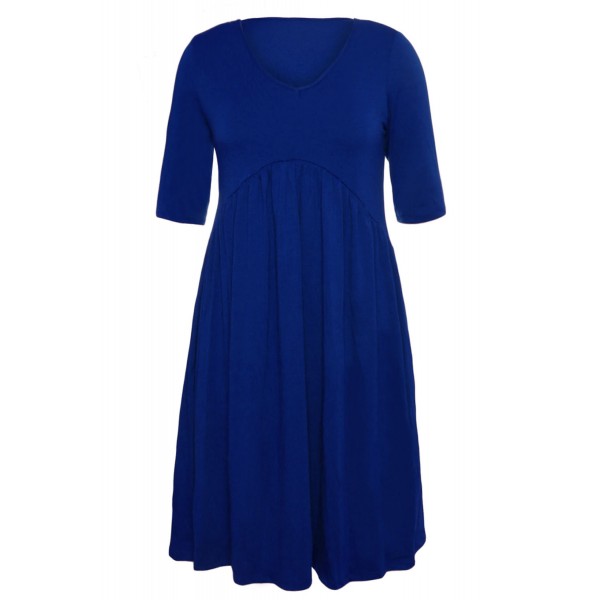 Blue 3/4 Sleeve Draped Swing Dress