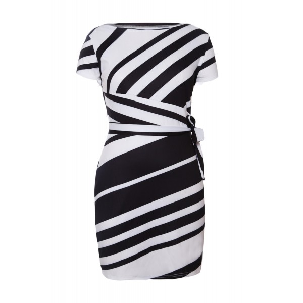 Black White Stripe Knot Sheath Dress