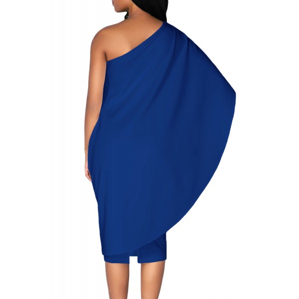 Royal Blue Batwing Sleeve One Shoulder Sheath Dress