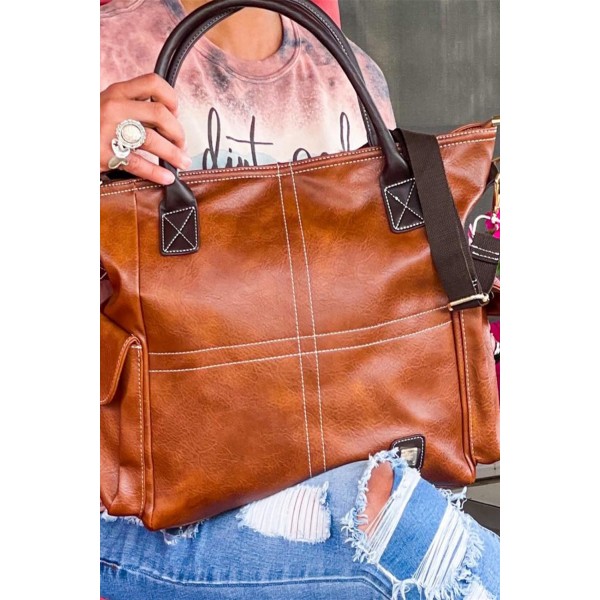 Vintage Large Capacity Faux Leather Tote Bag 38*15*35cm