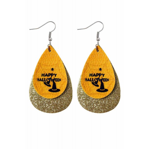 Yellow Halloween Wizard Hat &Letter Sequins Double Earrings