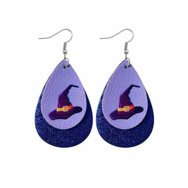 Purple Halloween Wizard Hat Sequins Double Earrings