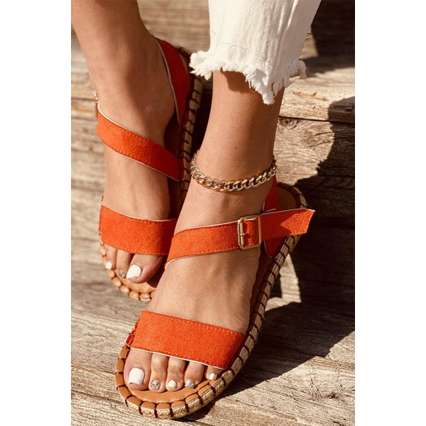 Orange Open Toe One Band Anklet Strap Flat Platform Sandals