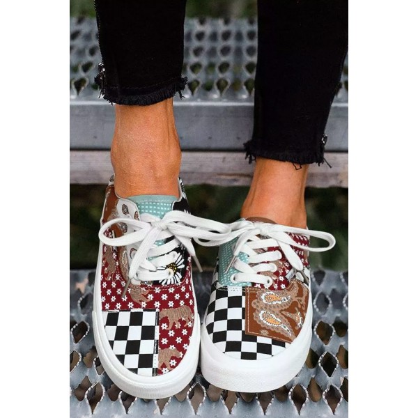 Western Plaid Daisy Animal Lace Up Sneakers