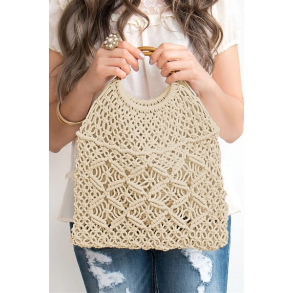 White Bohemian Woven Crochet Handbag