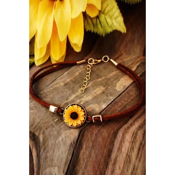 Vintage Sunflower Leather Bracelet