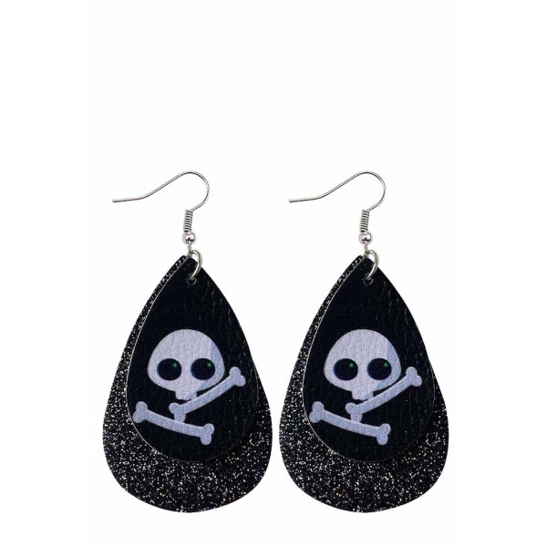 Black Halloween Skull Print Sequins Double Earrings