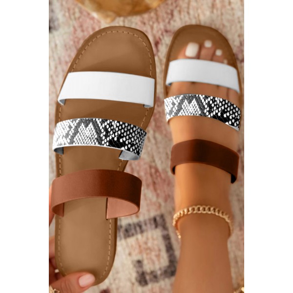 Snake Colorblock Straps Round Toe Open Back Sandals