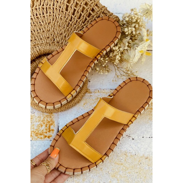 Yellow PU Leather Slip-on Sandals