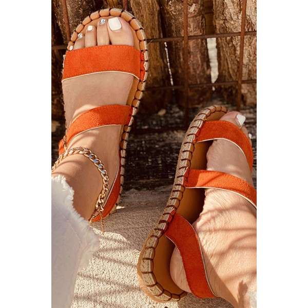Orange Open Toe One Band Anklet Strap Flat Platform Sandals