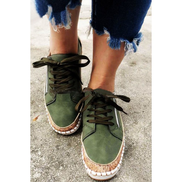 Green Ethnic print flat shoes