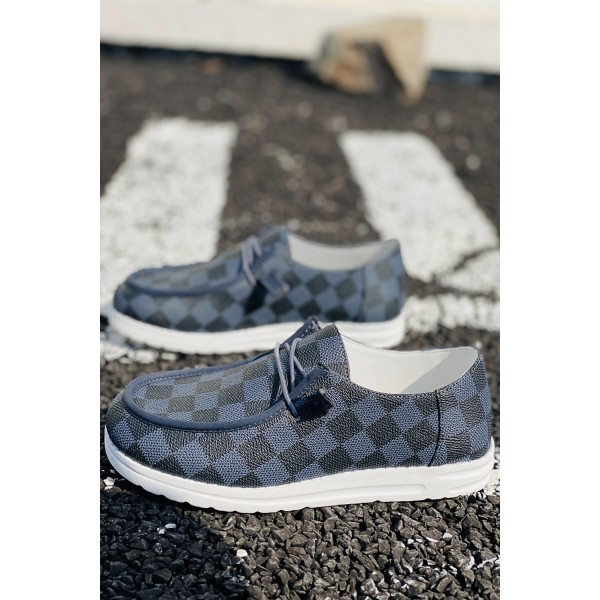 Blue Plaid Print Round Toe Canvas Sneaker