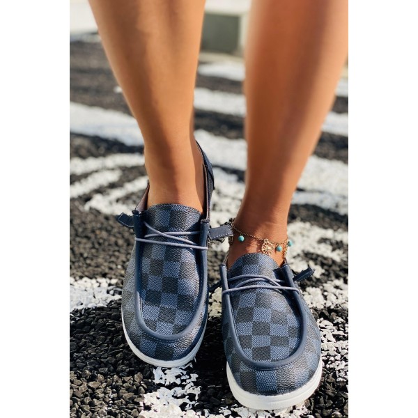 Blue Plaid Print Round Toe Canvas Sneaker