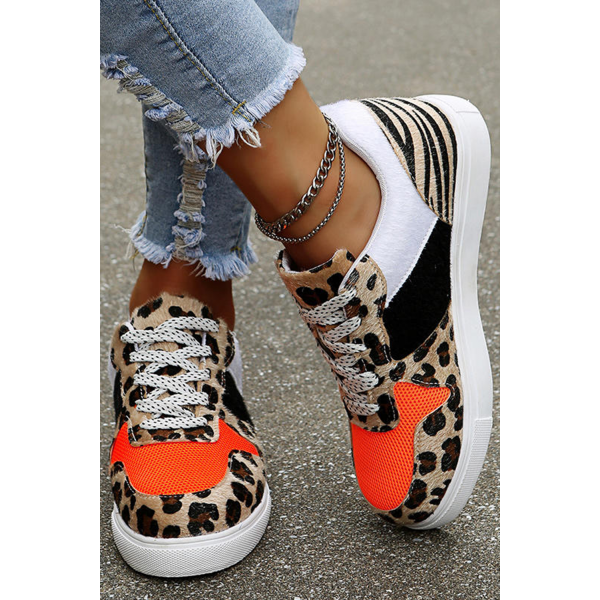 Leopard Color Block Lace-up Canvas Shoes