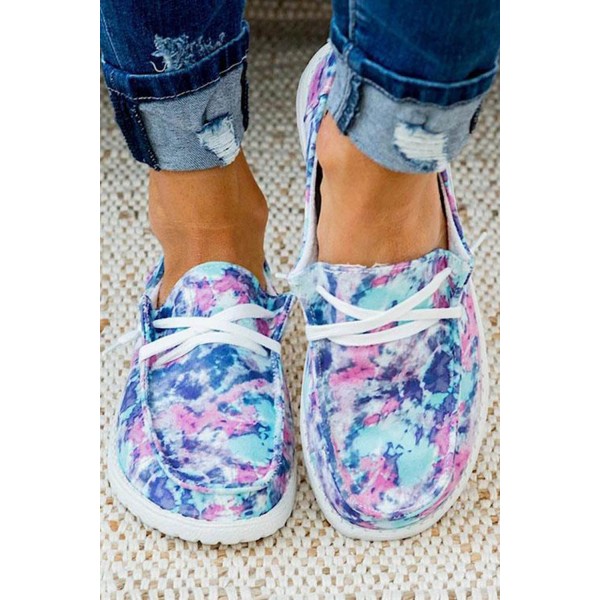 Tie Dyed Slip On Lace-up Flap Shoes