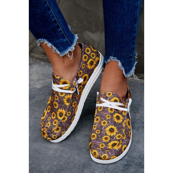 Coffee Sunflower Slip On Shoes
