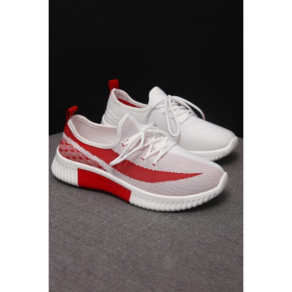 Red Colorblock Lace up Hollow-out Mesh Sneakers