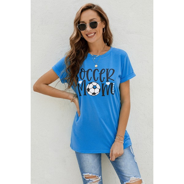 Blue SOCCER MOM Graphic Tee
