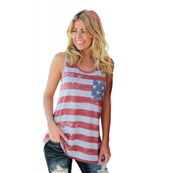 Gray American Flag Tank Top with Bow Detail