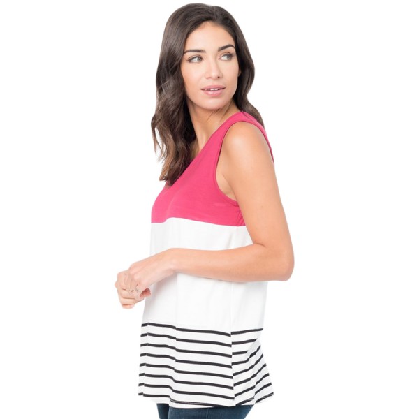 Rosy Paneled Striped Racerback Tank Top