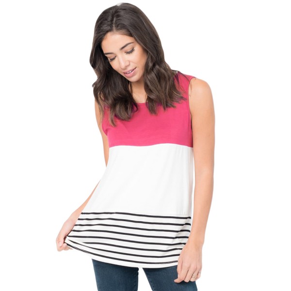 Rosy Paneled Striped Racerback Tank Top